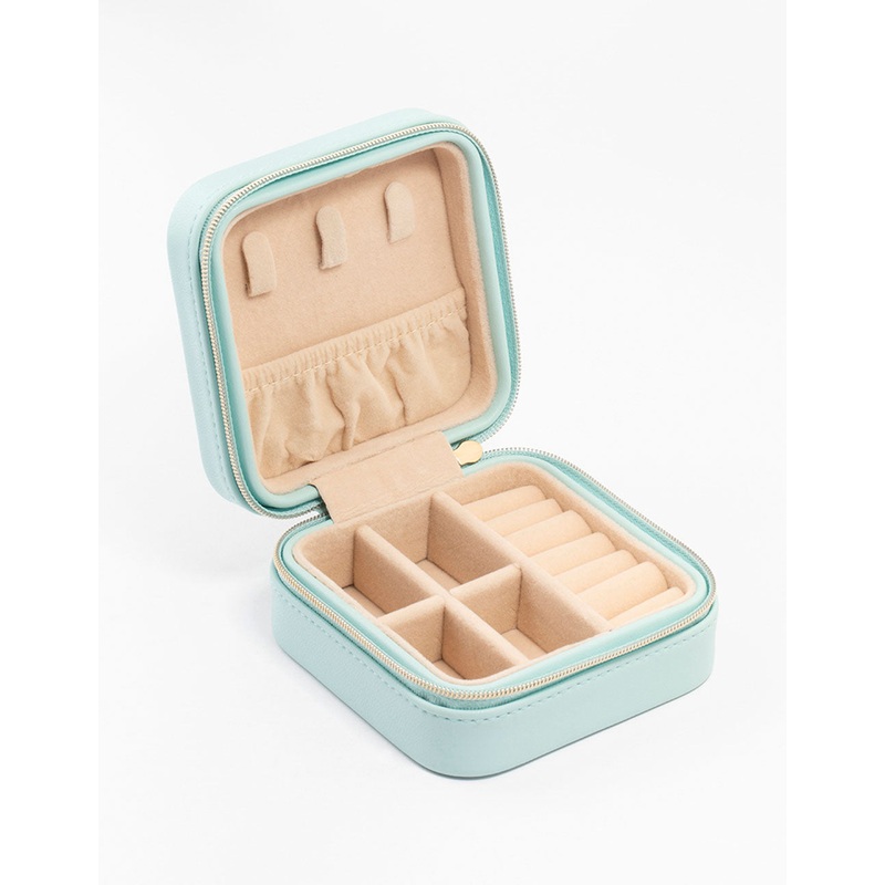 Blue Faux Leather Square Jewellery Case