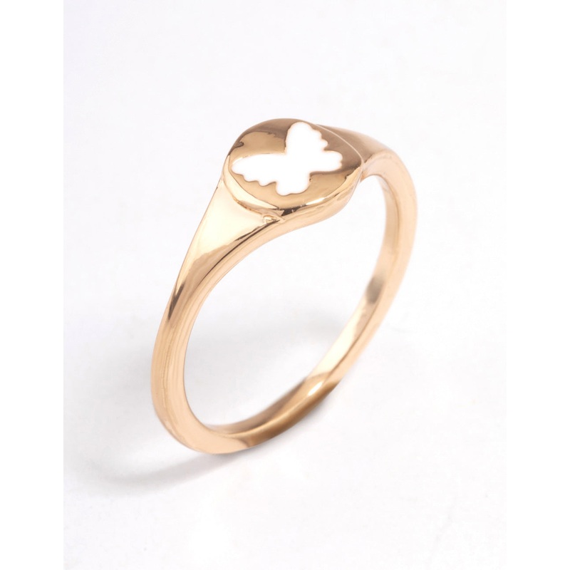 Gold Butterfly Signet Ring|SM|ML