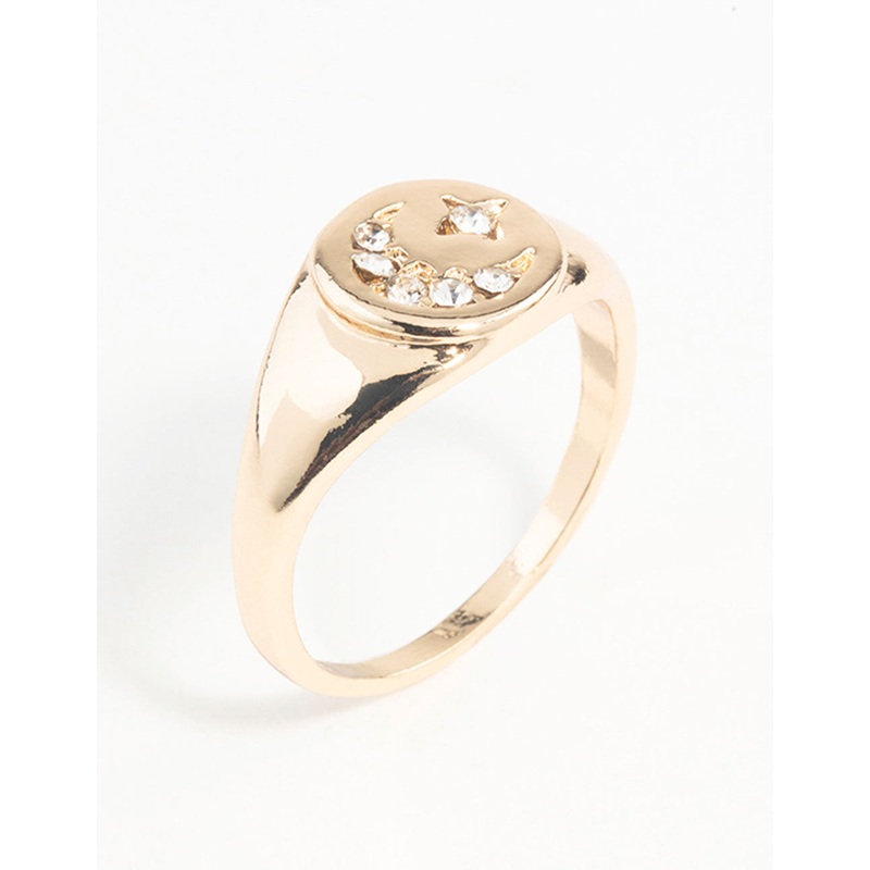 Gold Celestial Diamante Moon Ring