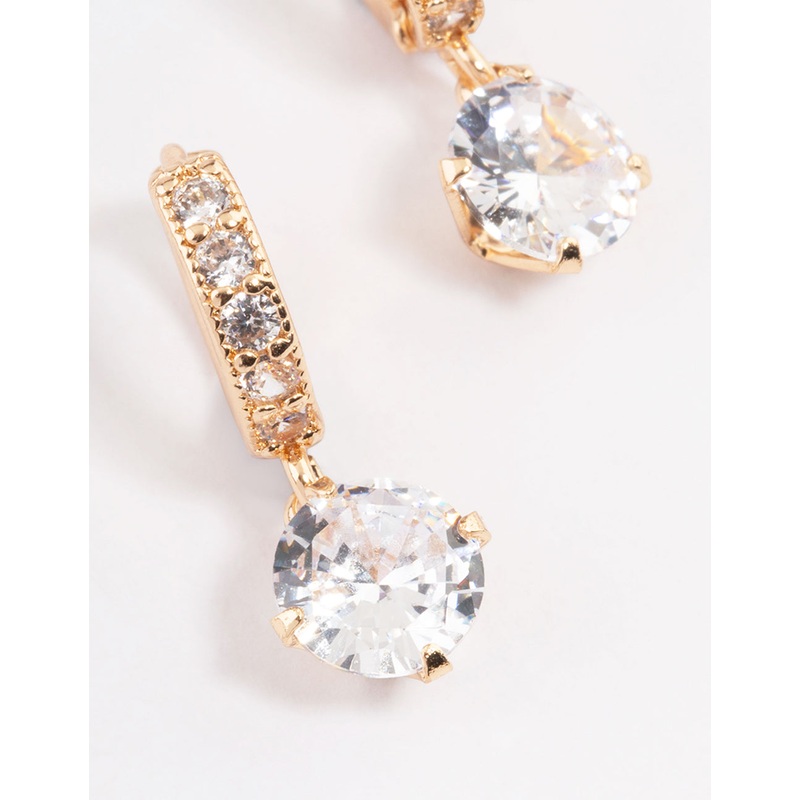 Gold Diamante Huggie Teardrop Earrings