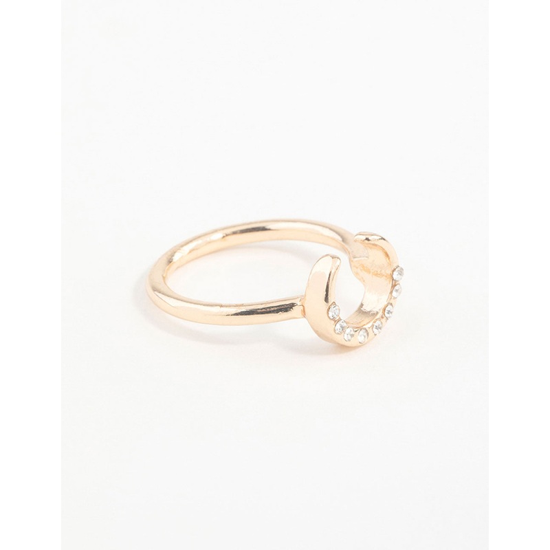 Gold Horseshoe Diamante Ring|SM|ML