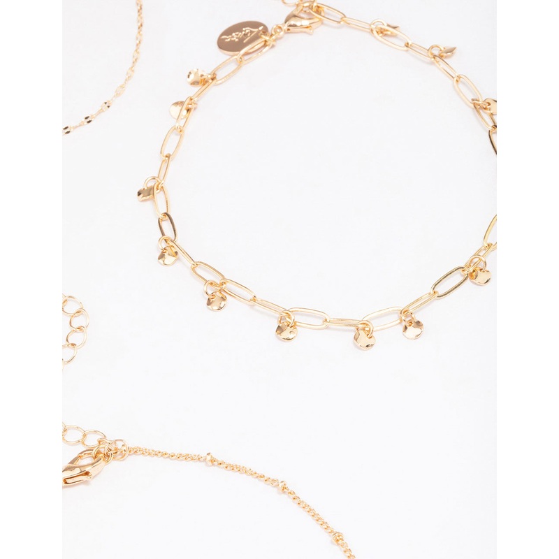 Gold Mixed Chain Anklet 4-Pack