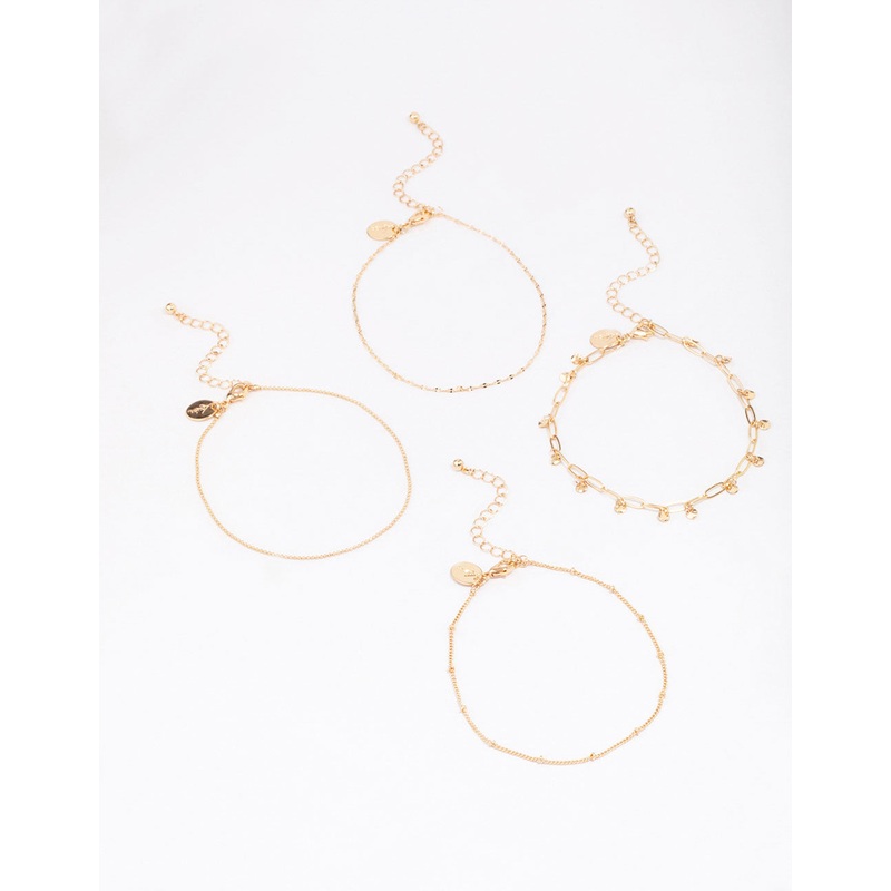 Gold Mixed Chain Anklet 4-Pack