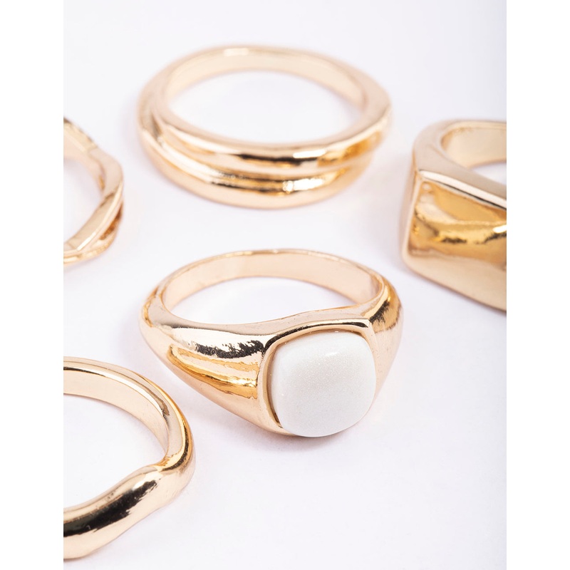 Gold Organic Shape & Signet Ring Pack