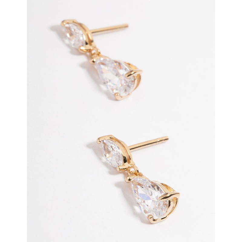 Gold Plated Sterling Silver Cubic Zirconia Marquise Drop Earrings