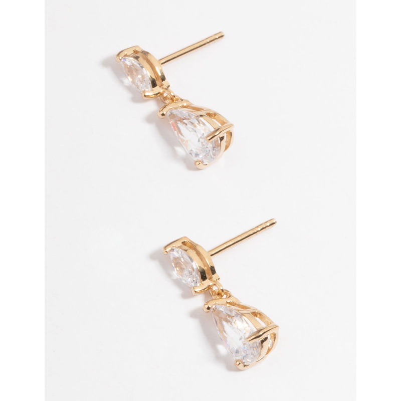 Gold Plated Sterling Silver Cubic Zirconia Marquise Drop Earrings