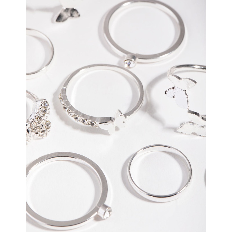 Silver Butterfly Wrap Rings 8-Pack