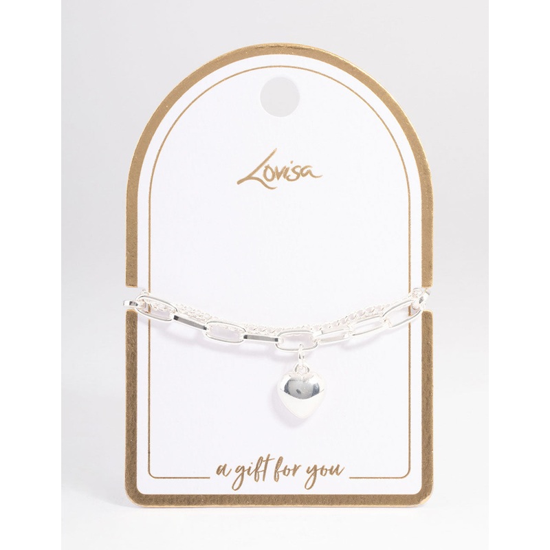 Silver Layered Chain Heart Bracelet