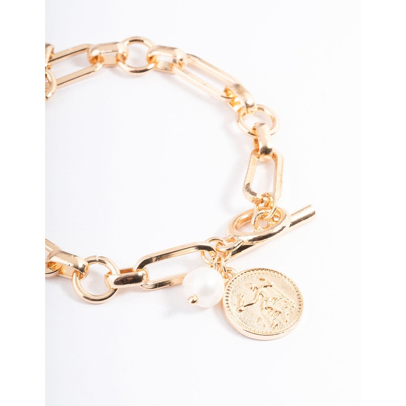 Gold Chunky Coin & Pearl Bracelet