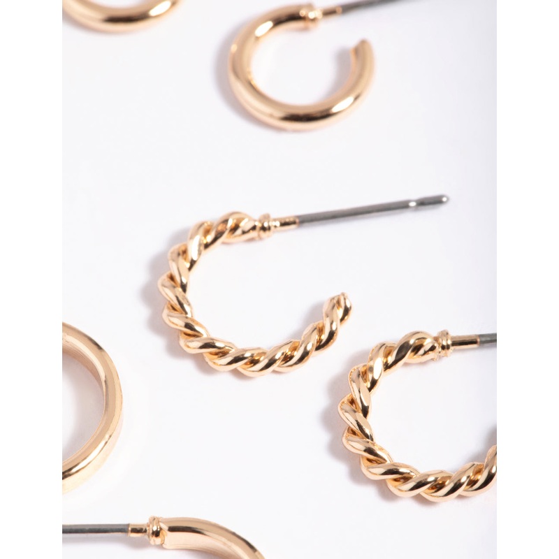 Gold Plain & Twisted Hoop Earring Pack