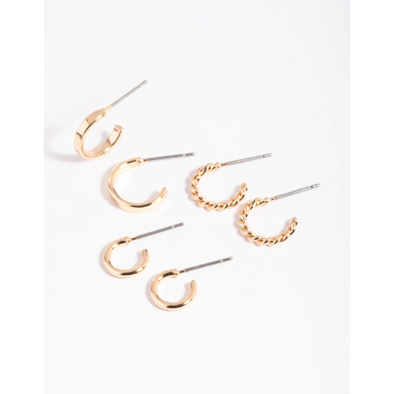 Gold Plain & Twisted Hoop Earring Pack