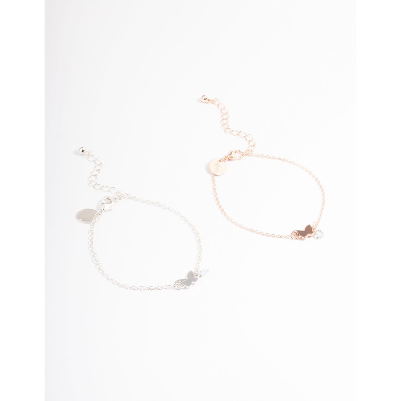 Mixed Metal Cubic Zirconia Butterfly Bracelet Pack