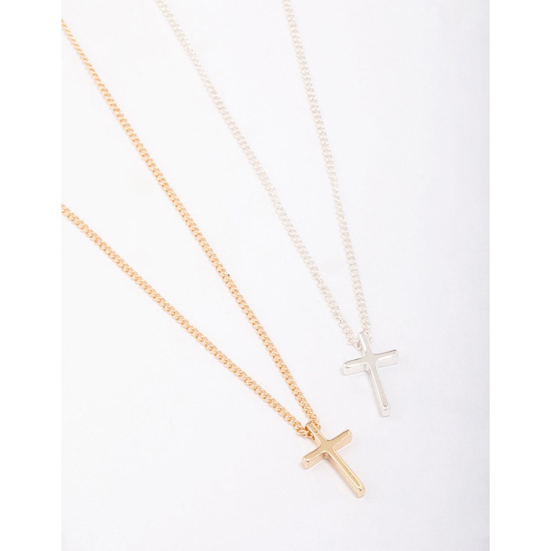 Mixed Metal Plain Cross Necklace Pack