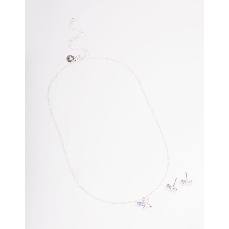 Silver Diamante Butterfly Jewellery Set