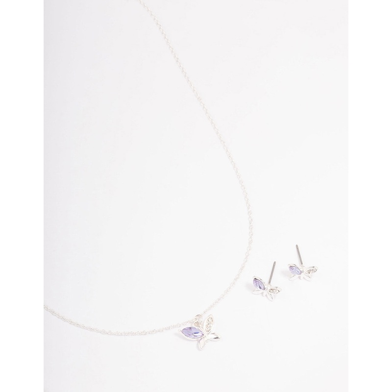 Silver Diamante Butterfly Jewellery Set
