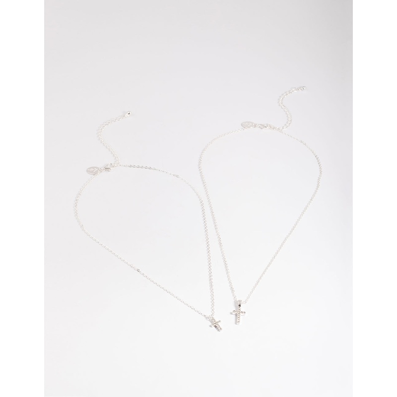 Silver Diamante Cross Layered Necklace