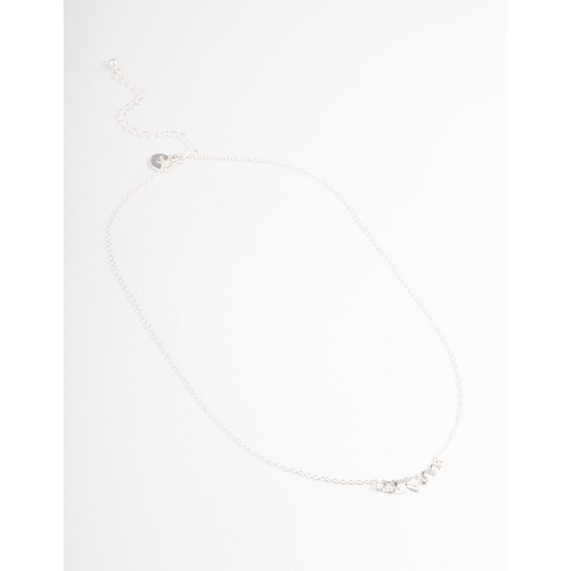Silver Diamante Curve Bar Necklace