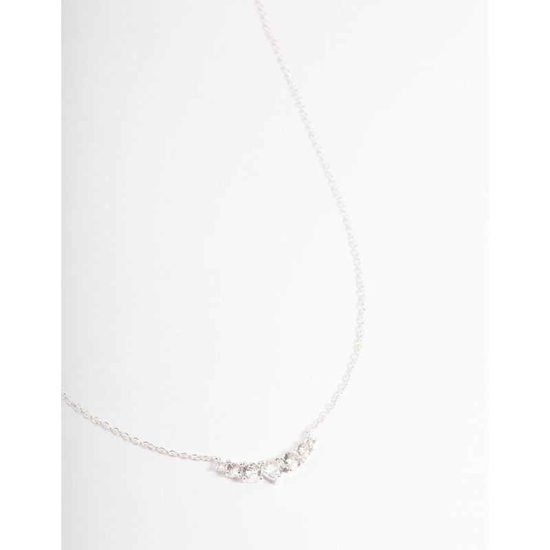 Silver Diamante Curve Bar Necklace