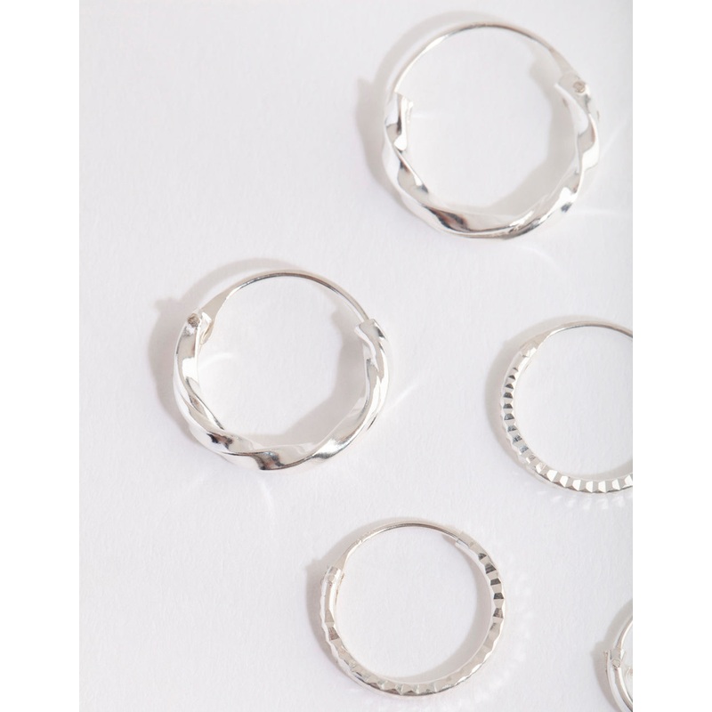 Silver Graduating Textured Hoop Earring Pack