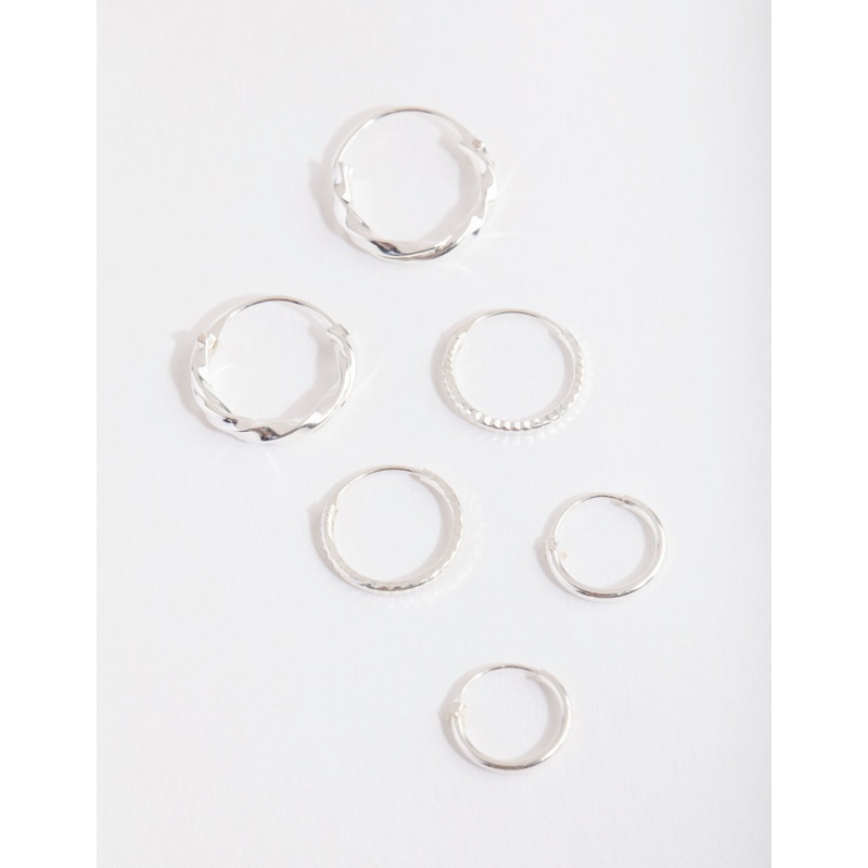 Silver Graduating Textured Hoop Earring Pack