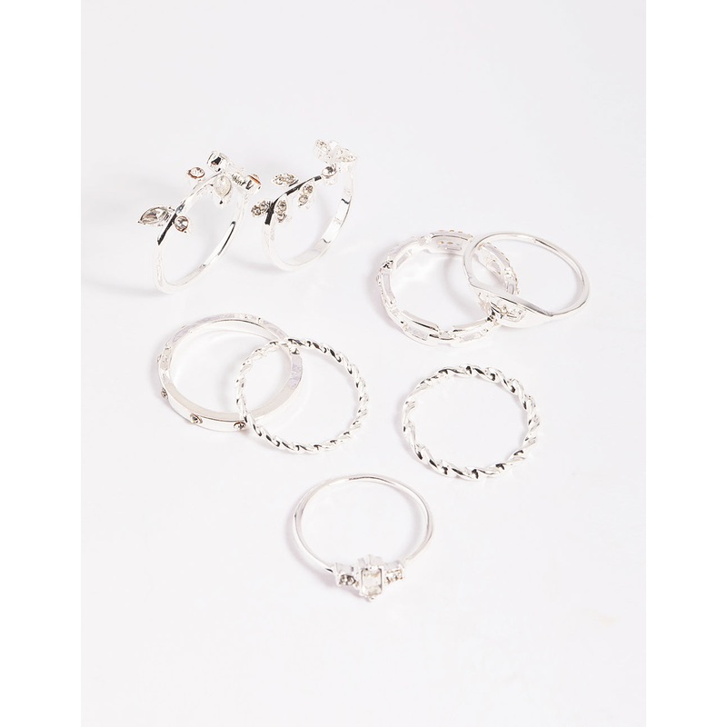Silver Leaves Ring Stack 8-Pack