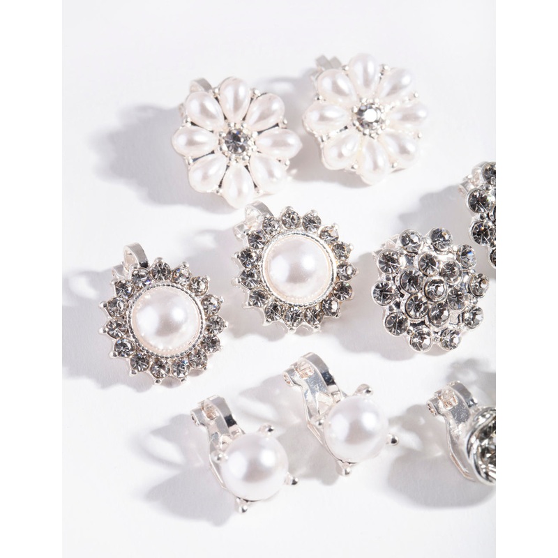 Silver Pearl Flower Clip-On Earring 5-Pack