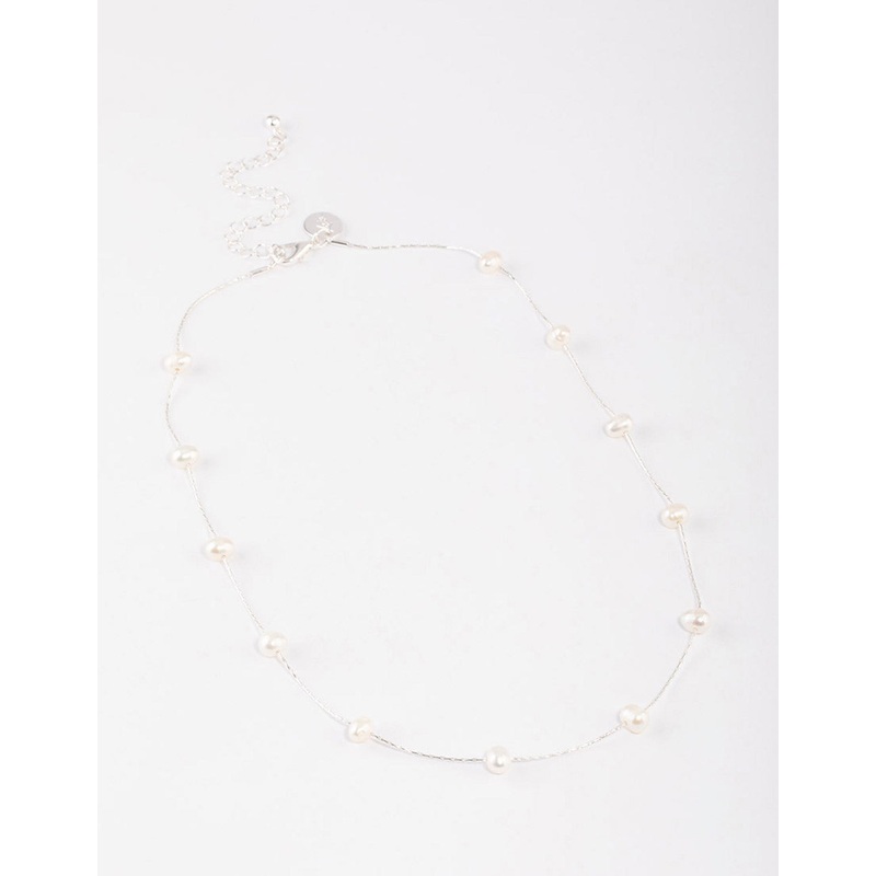 Silver Plated Freshwater Pearl Dotted Fine Necklace