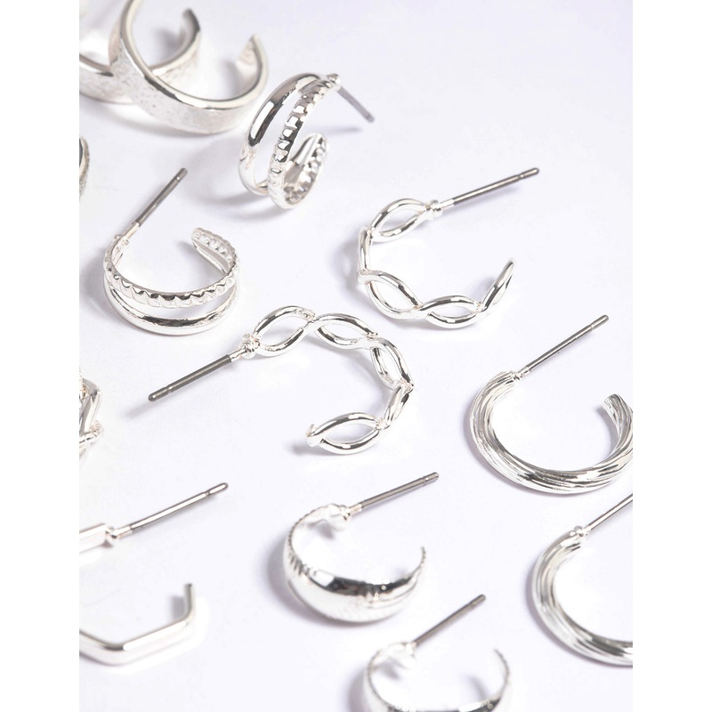 Silver Textured Glitter Hoop Earring 8-Pack