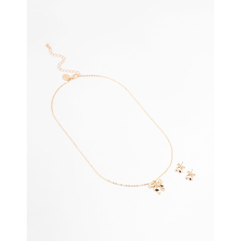 Gold Bows Necklace & Earring Set