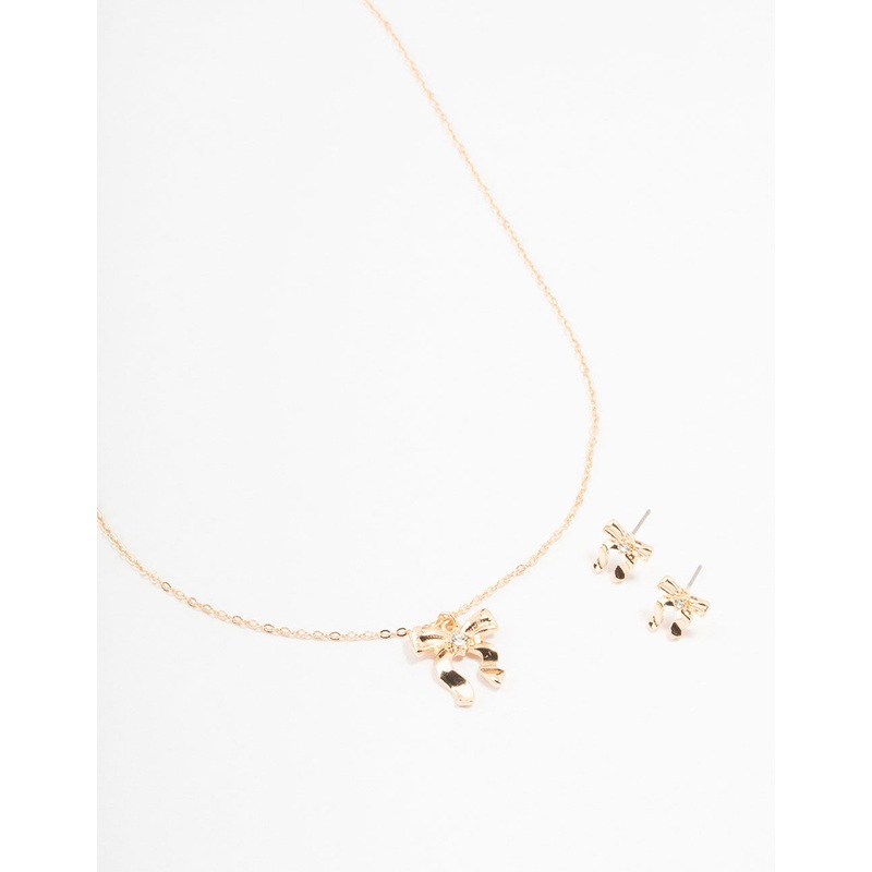 Gold Bows Necklace & Earring Set