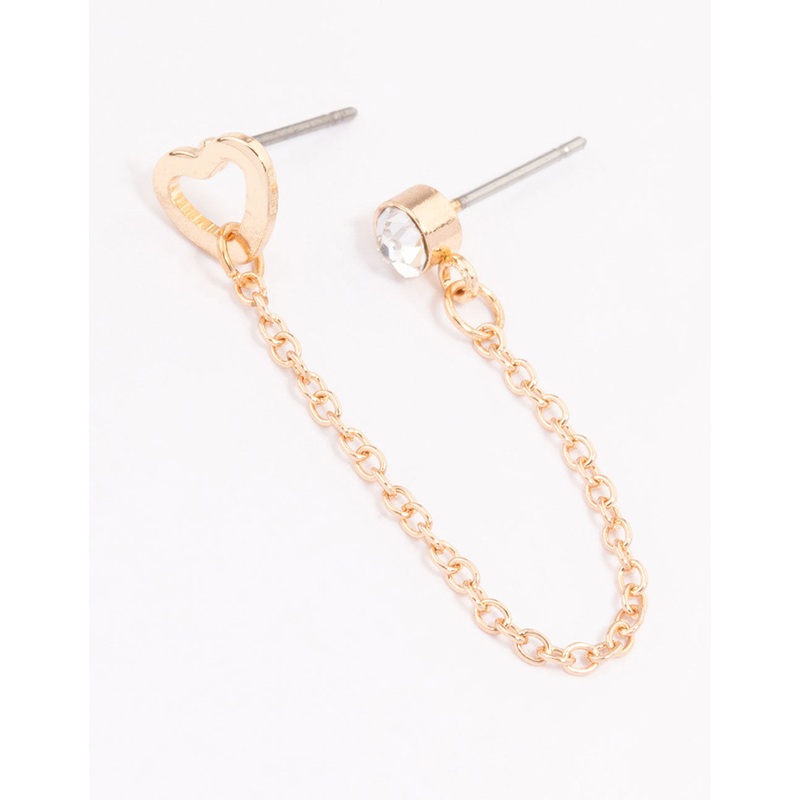 Gold Diamante & Heart Chain Earrings