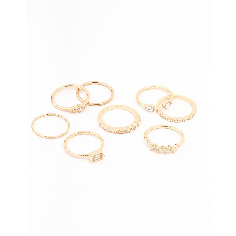 Gold Fine Diamante Ring Pack 8 x 3