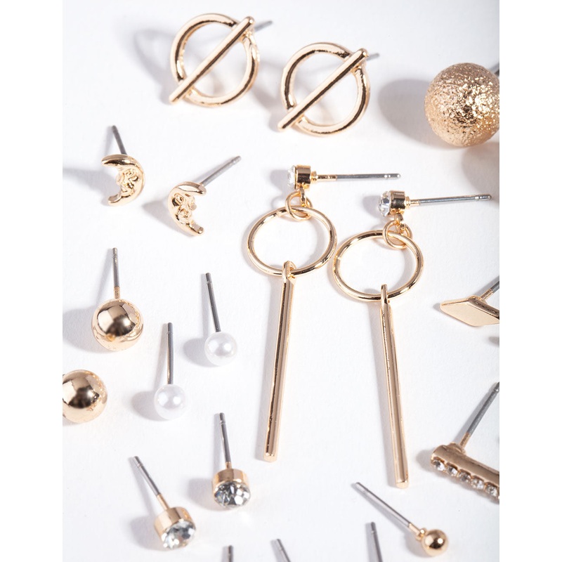 Gold Mixed Bar Earring 12-Pack