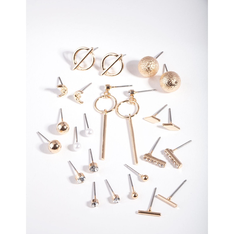 Gold Mixed Bar Earring 12-Pack