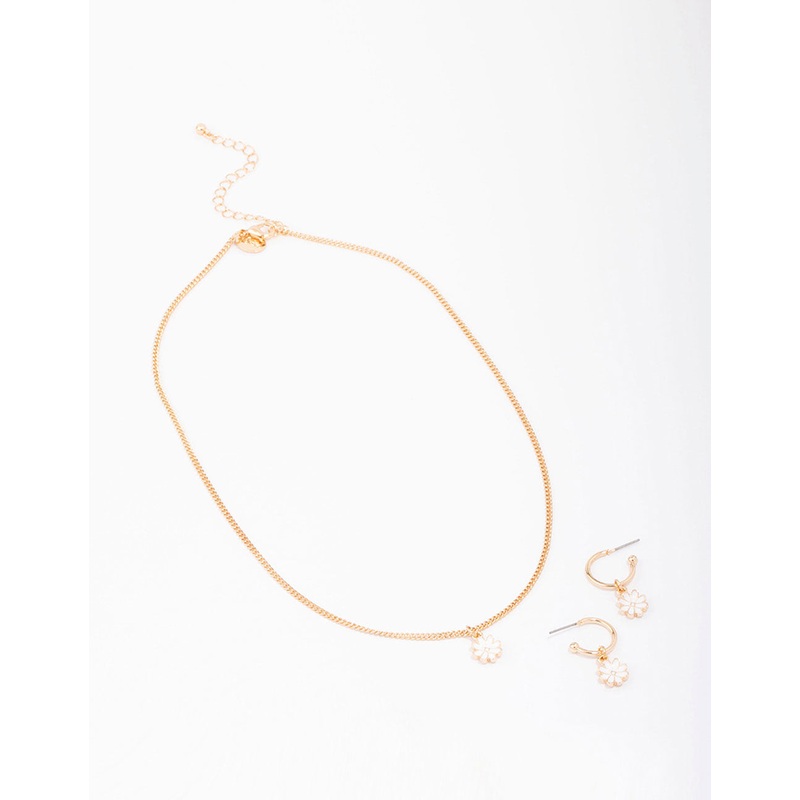 Gold Tiny Daisy Necklace & Earring Jewellery Set