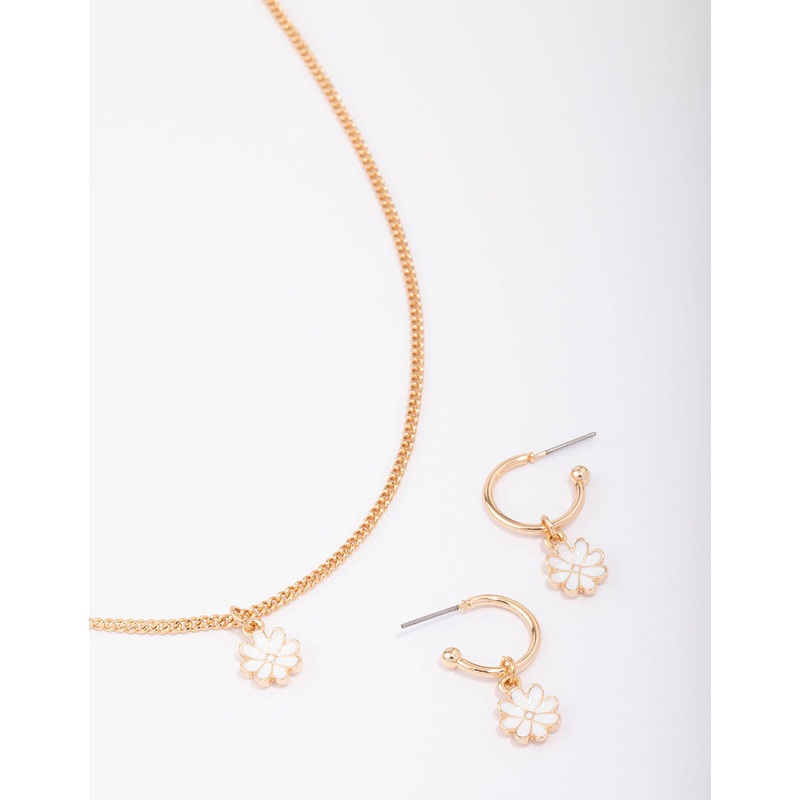 Gold Tiny Daisy Necklace & Earring Jewellery Set