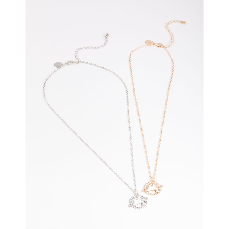 Mixed Metal Diamante Saturn Necklace Pack