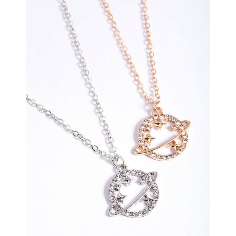 Mixed Metal Diamante Saturn Necklace Pack