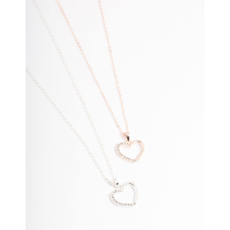 Mixed Metal Open Heart Diamante Necklace Pack