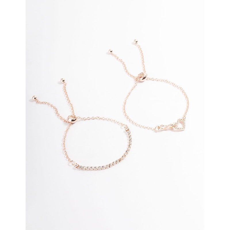 Rose Gold Cupchain Diamante Heart Bracelet Pack