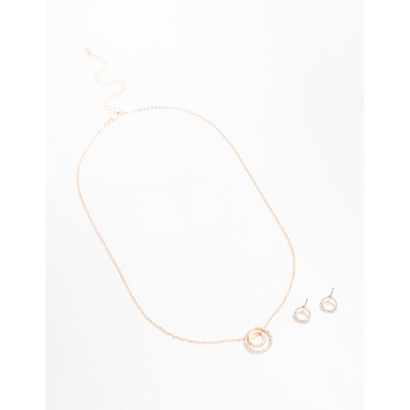 Rose Gold Double Open Circle Jewellery Set