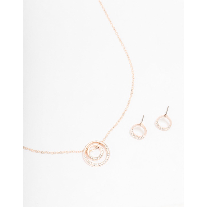 Rose Gold Double Open Circle Jewellery Set