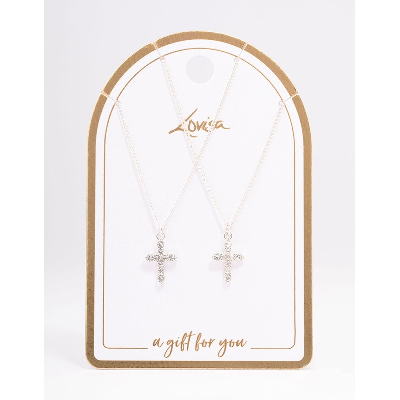 Silver Classic Diamante Cross Necklace Pack