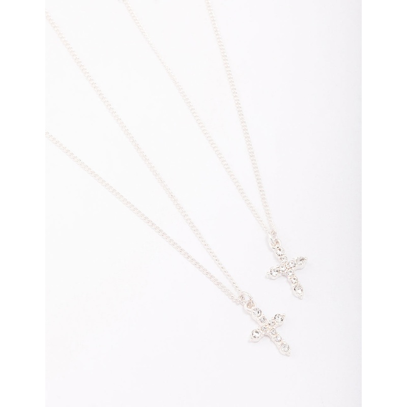 Silver Classic Diamante Cross Necklace Pack