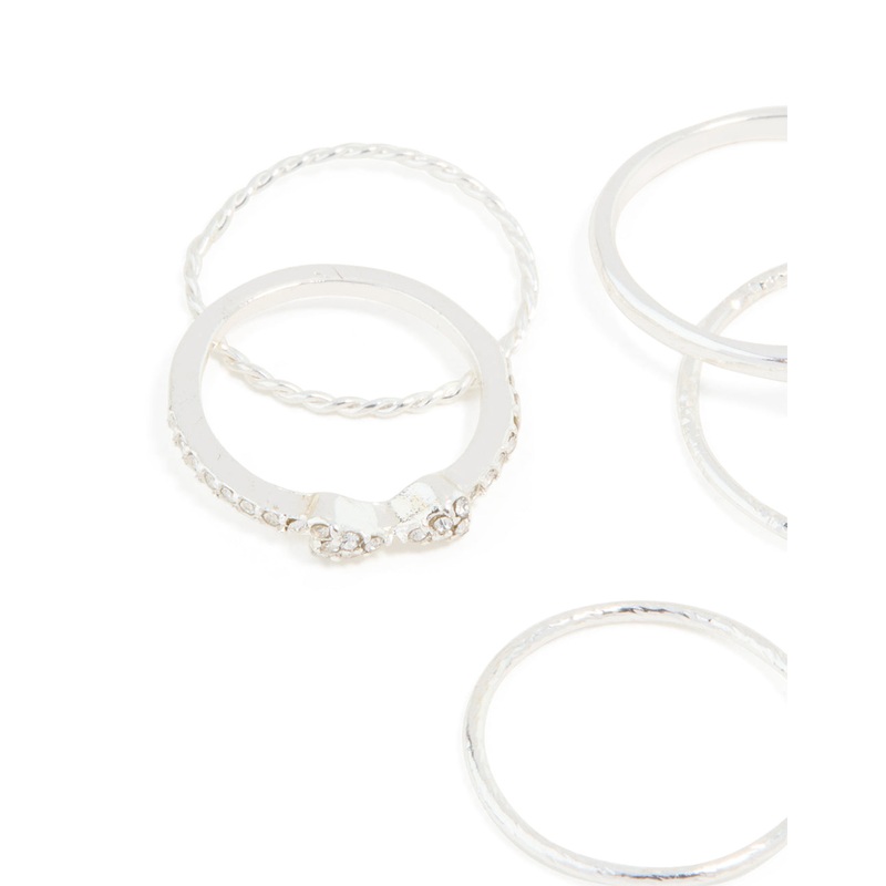 Silver Dainty Diamante & Pearl Ring Pack