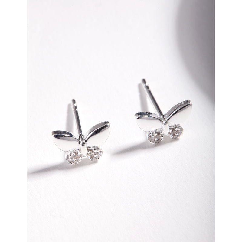 Sterling Silver Pave Butterfly Stud Earrings