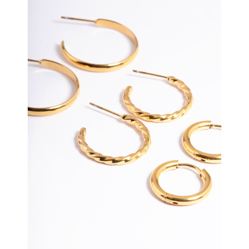 Waterproof Gold Plated Stainless Steel Mixed Huggie Earrings Pack