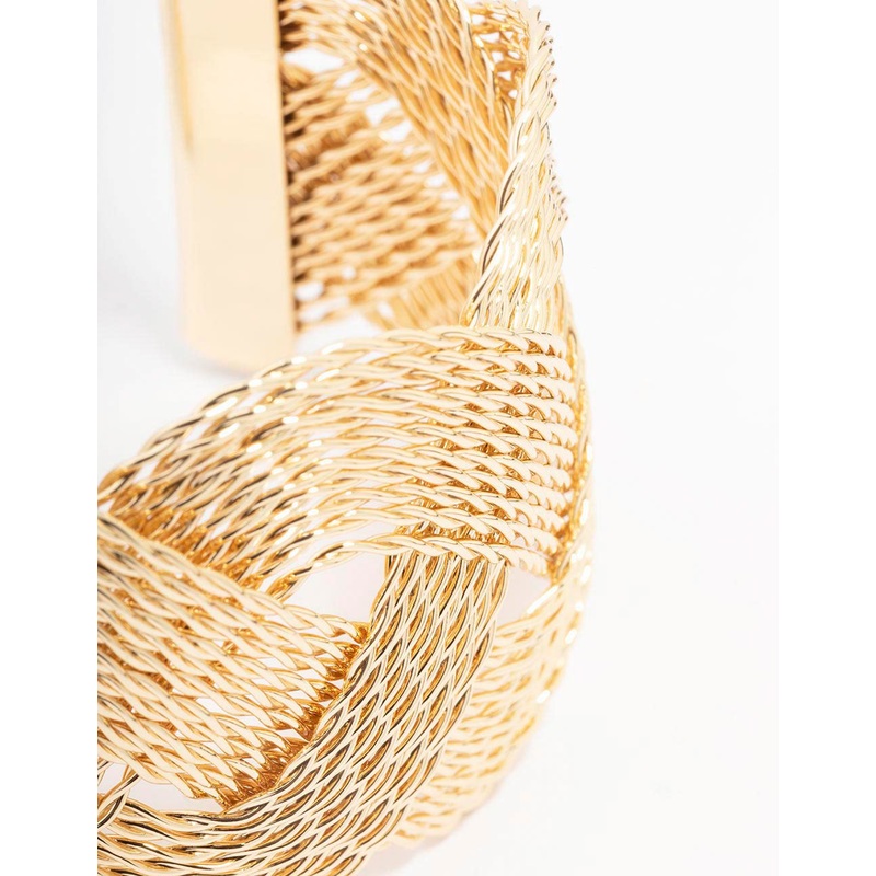 Gold Cross Over Twisted Wrist Cuff