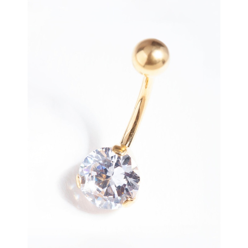 Gold Plated Titanium Classic Diamante Belly Bar