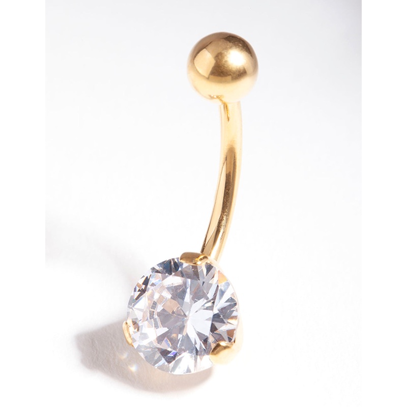 Gold Plated Titanium Classic Diamante Belly Bar